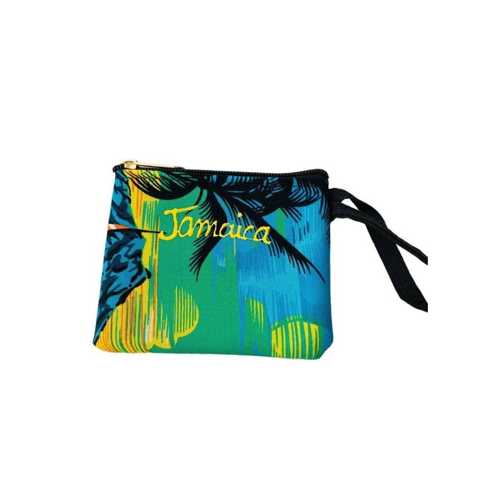Jamaica Souvenir Small Tropical Print Fabric Wristlet Zip Top 4.75"w x 3.75"h